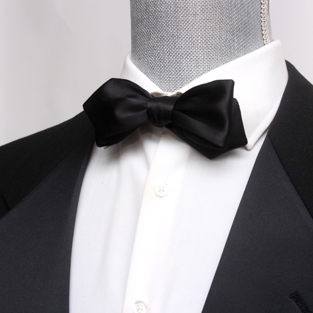 Black Tuxedo Bowtie 100%Silk Satin Self-tied Diamond Gift Box‎ S013D